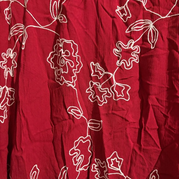 Catherines Red with White Floral Embroidery V-Neck Blouse - Picture 8 of 10